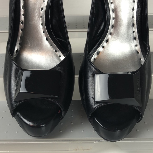 BCBG Girls Lucite Heel Peep Toe Black Shoes size 10 - Picture 5 of 16